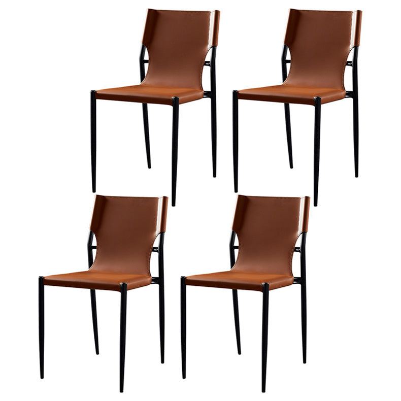 Scandinavian Leather Armless Chairs Indoor Dining Side Chairs with Metal Legs Brown 4 Piece Set Clearhalo ' kitchen&dining_furn' 'Dining Chairs' 'Dining Tables & Seating' 'dining_chair' 'furn' 'furn_dining_chair' 'Furniture' 'furniture_dining_chair' 'Kitchen & Dining Furniture' 'kitchen' 3702869