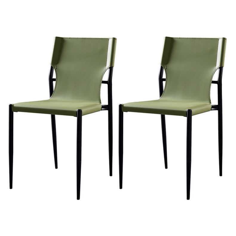 Scandinavian Leather Armless Chairs Indoor Dining Side Chairs with Metal Legs Green 2 Piece Set Clearhalo ' kitchen&dining_furn' 'Dining Chairs' 'Dining Tables & Seating' 'dining_chair' 'furn' 'furn_dining_chair' 'Furniture' 'furniture_dining_chair' 'Kitchen & Dining Furniture' 'kitchen' 3702875