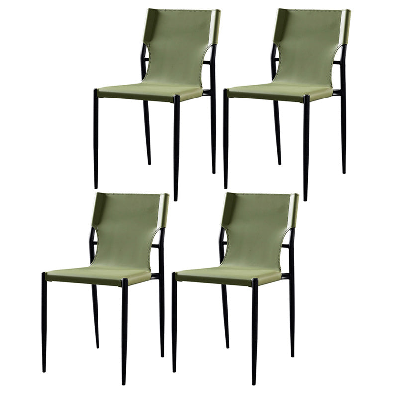 Scandinavian Leather Armless Chairs Indoor Dining Side Chairs with Metal Legs Green 4 Piece Set Clearhalo ' kitchen&dining_furn' 'Dining Chairs' 'Dining Tables & Seating' 'dining_chair' 'furn' 'furn_dining_chair' 'Furniture' 'furniture_dining_chair' 'Kitchen & Dining Furniture' 'kitchen' 3702876