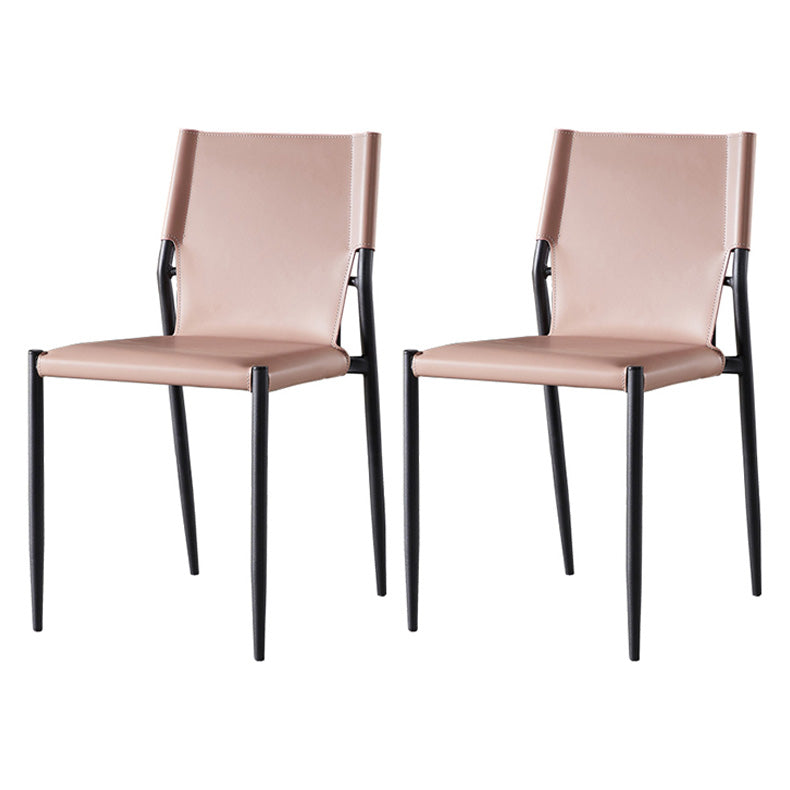 Scandinavian Leather Armless Chairs Indoor Dining Side Chairs with Metal Legs Light Pink 2 Piece Set Clearhalo ' kitchen&dining_furn' 'Dining Chairs' 'Dining Tables & Seating' 'dining_chair' 'furn' 'furn_dining_chair' 'Furniture' 'furniture_dining_chair' 'Kitchen & Dining Furniture' 'kitchen' 3702878