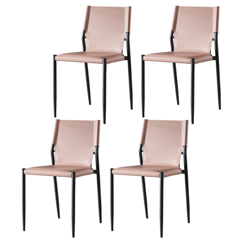Scandinavian Leather Armless Chairs Indoor Dining Side Chairs with Metal Legs Light Pink 4 Piece Set Clearhalo ' kitchen&dining_furn' 'Dining Chairs' 'Dining Tables & Seating' 'dining_chair' 'furn' 'furn_dining_chair' 'Furniture' 'furniture_dining_chair' 'Kitchen & Dining Furniture' 'kitchen' 3702879