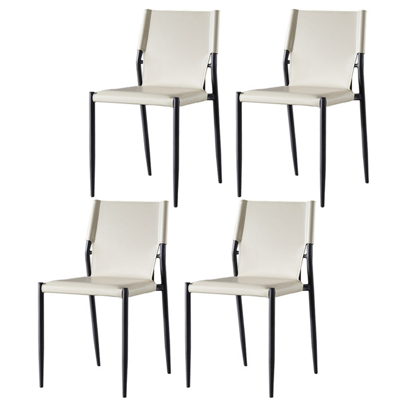 Scandinavian Leather Armless Chairs Indoor Dining Side Chairs with Metal Legs Off-White 4 Piece Set Clearhalo ' kitchen&dining_furn' 'Dining Chairs' 'Dining Tables & Seating' 'dining_chair' 'furn' 'furn_dining_chair' 'Furniture' 'furniture_dining_chair' 'Kitchen & Dining Furniture' 'kitchen' 3702882