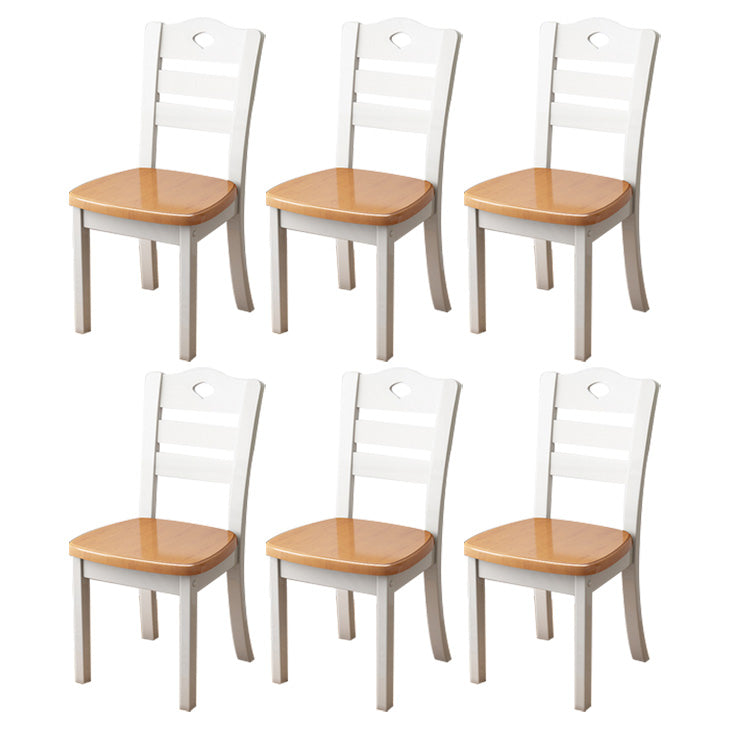 Contemporary Wood Side Chair Armless Ladder Back Dining Chair for Home Use Khaki-White 6 Piece Set Clearhalo ' kitchen&dining_furn' 'Dining Chairs' 'Dining Tables & Seating' 'dining_chair' 'furn' 'furn_dining_chair' 'Furniture' 'furniture_dining_chair' 'Kitchen & Dining Furniture' 'kitchen' 3703004