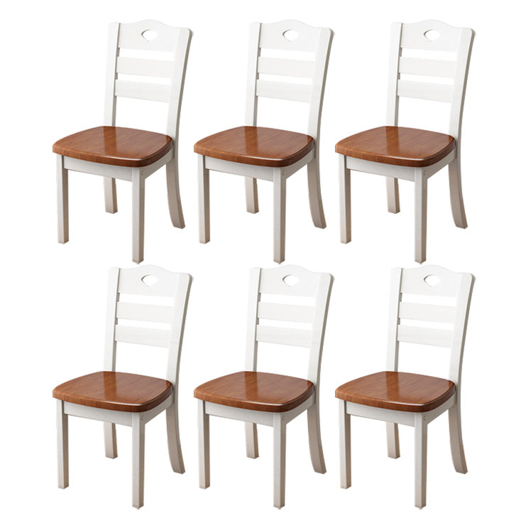 Contemporary Wood Side Chair Armless Ladder Back Dining Chair for Home Use White-Brown 6 Piece Set Clearhalo ' kitchen&dining_furn' 'Dining Chairs' 'Dining Tables & Seating' 'dining_chair' 'furn' 'furn_dining_chair' 'Furniture' 'furniture_dining_chair' 'Kitchen & Dining Furniture' 'kitchen' 3703007