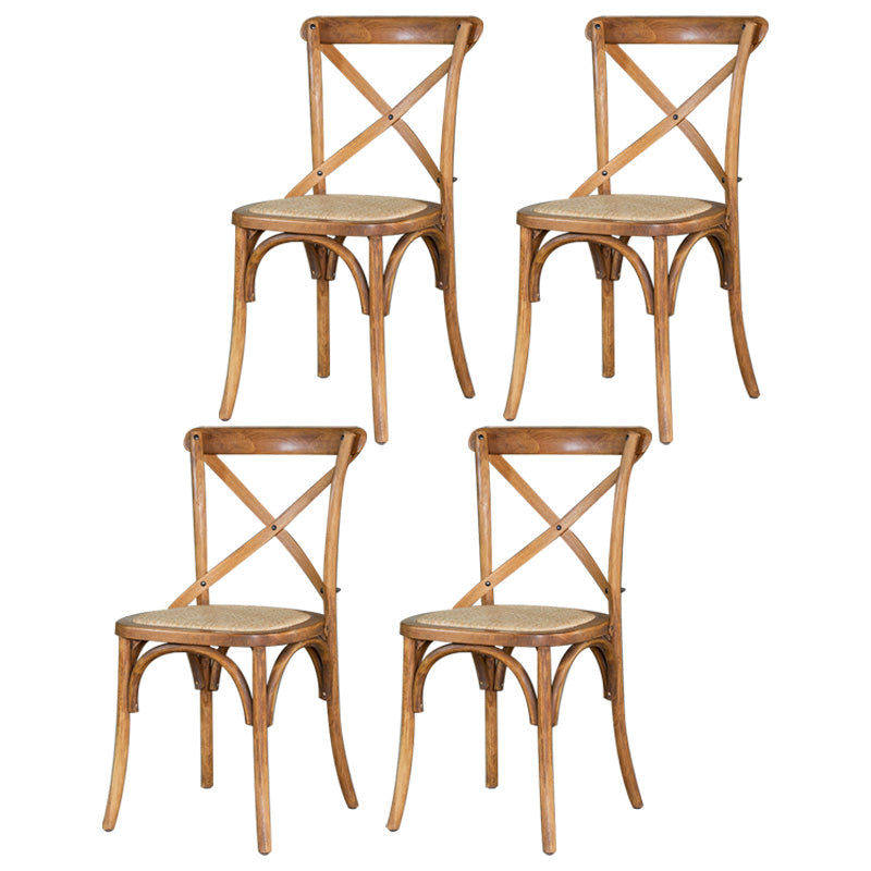 Country Style Armless Dining Chairs Beech Bentwood Cross Back Side Chair Distressed Wood 4 Piece Set Clearhalo ' kitchen&dining_furn' 'Dining Chairs' 'Dining Tables & Seating' 'dining_chair' 'furn' 'furn_dining_chair' 'Furniture' 'furniture_dining_chair' 'Kitchen & Dining Furniture' 'kitchen' 3703091