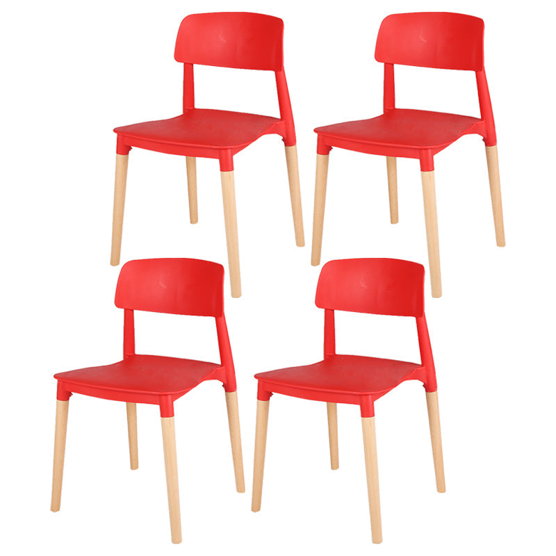 Modern Style Plastic Dining Chair Open Back Dining Side Chair for Kitchen Red 4 Piece Set Clearhalo ' kitchen&dining_furn' 'Dining Chairs' 'Dining Tables & Seating' 'dining_chair' 'furn' 'furn_dining_chair' 'Furniture' 'furniture_dining_chair' 'Kitchen & Dining Furniture' 'kitchen' 3703219