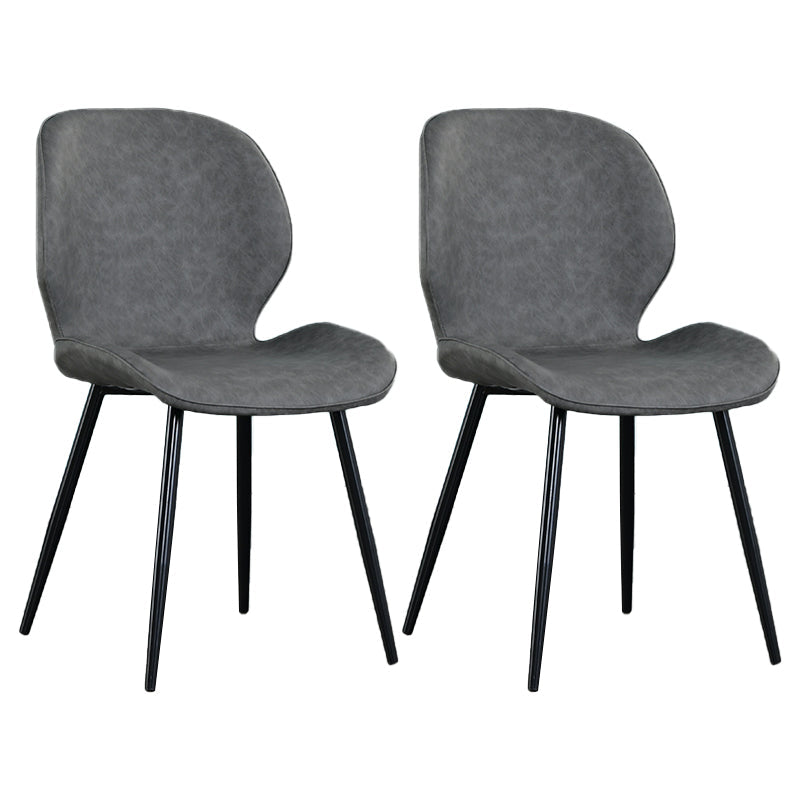 Scandinavian Style Faux Leather Dining Chairs Solid Back Armless Chairs for Home Dark Gray 2 Piece Set Clearhalo ' kitchen&dining_furn' 'Dining Chairs' 'Dining Tables & Seating' 'dining_chair' 'furn' 'furn_dining_chair' 'Furniture' 'furniture_dining_chair' 'Kitchen & Dining Furniture' 'kitchen' 3703246