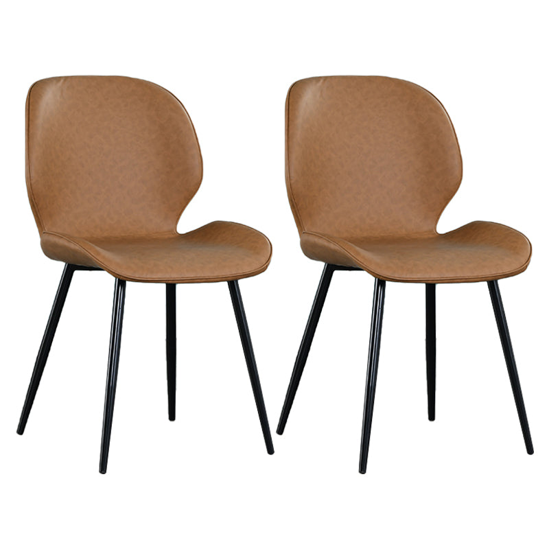 Scandinavian Style Faux Leather Dining Chairs Solid Back Armless Chairs for Home Brown 2 Piece Set Clearhalo ' kitchen&dining_furn' 'Dining Chairs' 'Dining Tables & Seating' 'dining_chair' 'furn' 'furn_dining_chair' 'Furniture' 'furniture_dining_chair' 'Kitchen & Dining Furniture' 'kitchen' 3703258