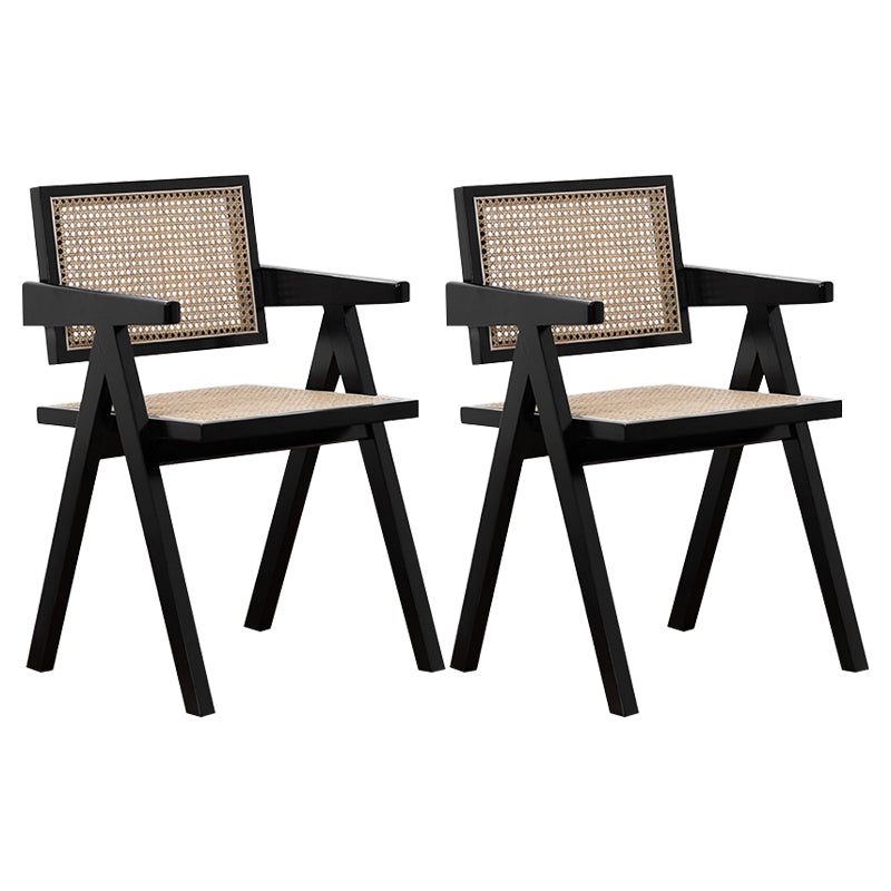 Country Style Dining Arm Chairs Rattan Open Back Rubberwood Indoor Armchair Black 2 Piece Set Clearhalo ' kitchen&dining_furn' 'Dining Chairs' 'Dining Tables & Seating' 'dining_chair' 'furn' 'furn_dining_chair' 'Furniture' 'furniture_dining_chair' 'Kitchen & Dining Furniture' 'kitchen' 3703266