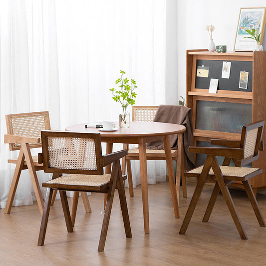 Country Style Dining Arm Chairs Rattan Open Back Rubberwood Indoor Armchair Clearhalo ' kitchen&dining_furn' 'Dining Chairs' 'Dining Tables & Seating' 'dining_chair' 'furn' 'furn_dining_chair' 'Furniture' 'furniture_dining_chair' 'Kitchen & Dining Furniture' 'kitchen' 3703267