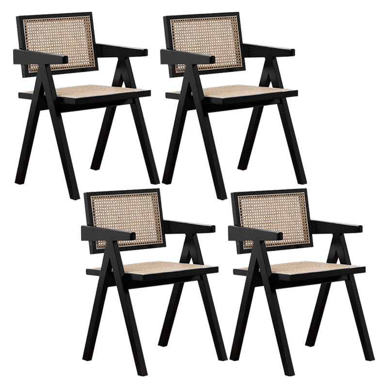 Country Style Dining Arm Chairs Rattan Open Back Rubberwood Indoor Armchair Black 4 Piece Set Clearhalo ' kitchen&dining_furn' 'Dining Chairs' 'Dining Tables & Seating' 'dining_chair' 'furn' 'furn_dining_chair' 'Furniture' 'furniture_dining_chair' 'Kitchen & Dining Furniture' 'kitchen' 3703268