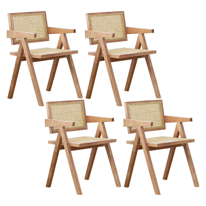 Country Style Dining Arm Chairs Rattan Open Back Rubberwood Indoor Armchair Wood 4 Piece Set Clearhalo ' kitchen&dining_furn' 'Dining Chairs' 'Dining Tables & Seating' 'dining_chair' 'furn' 'furn_dining_chair' 'Furniture' 'furniture_dining_chair' 'Kitchen & Dining Furniture' 'kitchen' 3703274