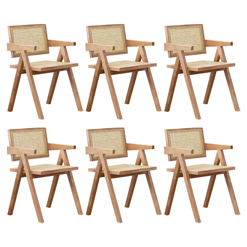 Country Style Dining Arm Chairs Rattan Open Back Rubberwood Indoor Armchair Wood 6 Piece Set Clearhalo ' kitchen&dining_furn' 'Dining Chairs' 'Dining Tables & Seating' 'dining_chair' 'furn' 'furn_dining_chair' 'Furniture' 'furniture_dining_chair' 'Kitchen & Dining Furniture' 'kitchen' 3703275