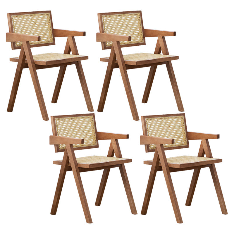 Country Style Dining Arm Chairs Rattan Open Back Rubberwood Indoor Armchair Light Wood 4 Piece Set Clearhalo ' kitchen&dining_furn' 'Dining Chairs' 'Dining Tables & Seating' 'dining_chair' 'furn' 'furn_dining_chair' 'Furniture' 'furniture_dining_chair' 'Kitchen & Dining Furniture' 'kitchen' 3703279