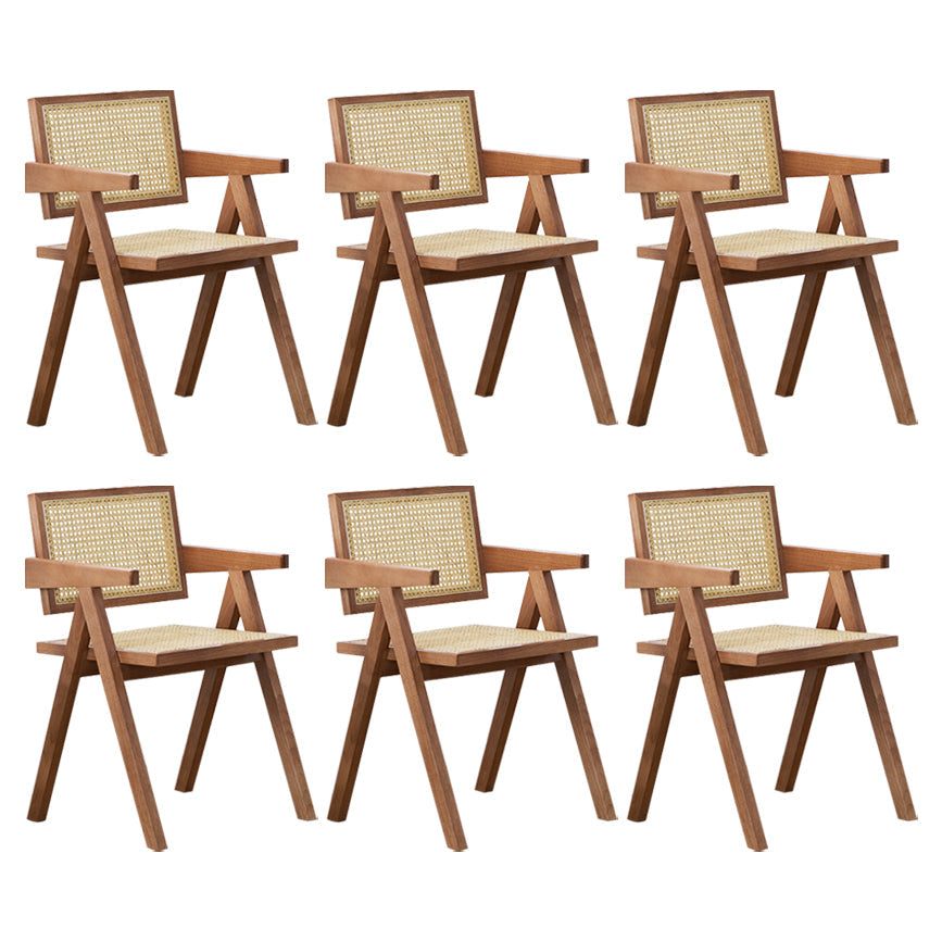 Country Style Dining Arm Chairs Rattan Open Back Rubberwood Indoor Armchair Light Wood 6 Piece Set Clearhalo ' kitchen&dining_furn' 'Dining Chairs' 'Dining Tables & Seating' 'dining_chair' 'furn' 'furn_dining_chair' 'Furniture' 'furniture_dining_chair' 'Kitchen & Dining Furniture' 'kitchen' 3703281
