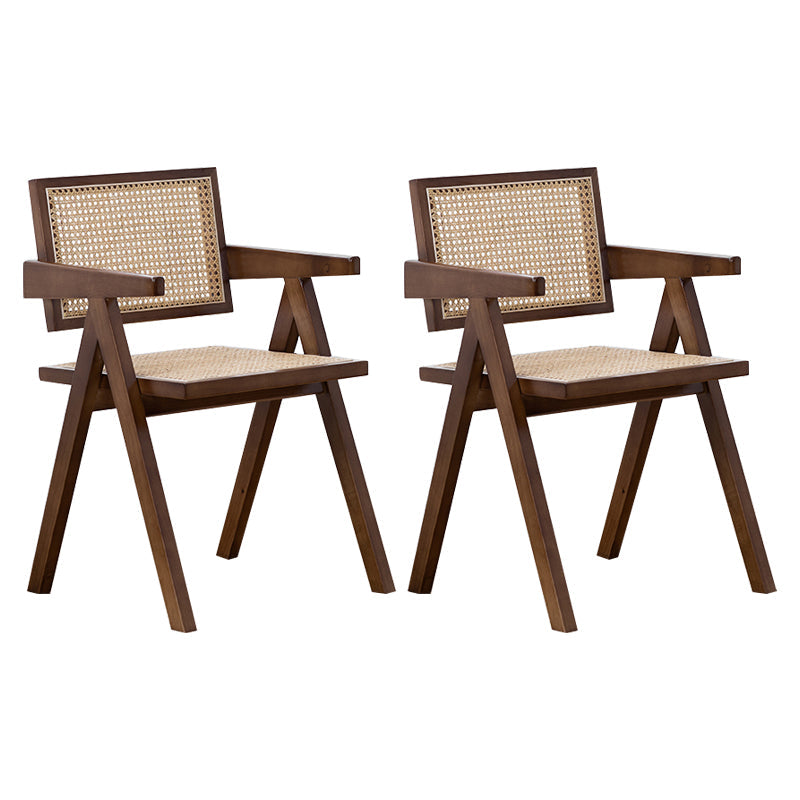 Country Style Dining Arm Chairs Rattan Open Back Rubberwood Indoor Armchair Walnut 2 Piece Set Clearhalo ' kitchen&dining_furn' 'Dining Chairs' 'Dining Tables & Seating' 'dining_chair' 'furn' 'furn_dining_chair' 'Furniture' 'furniture_dining_chair' 'Kitchen & Dining Furniture' 'kitchen' 3703283