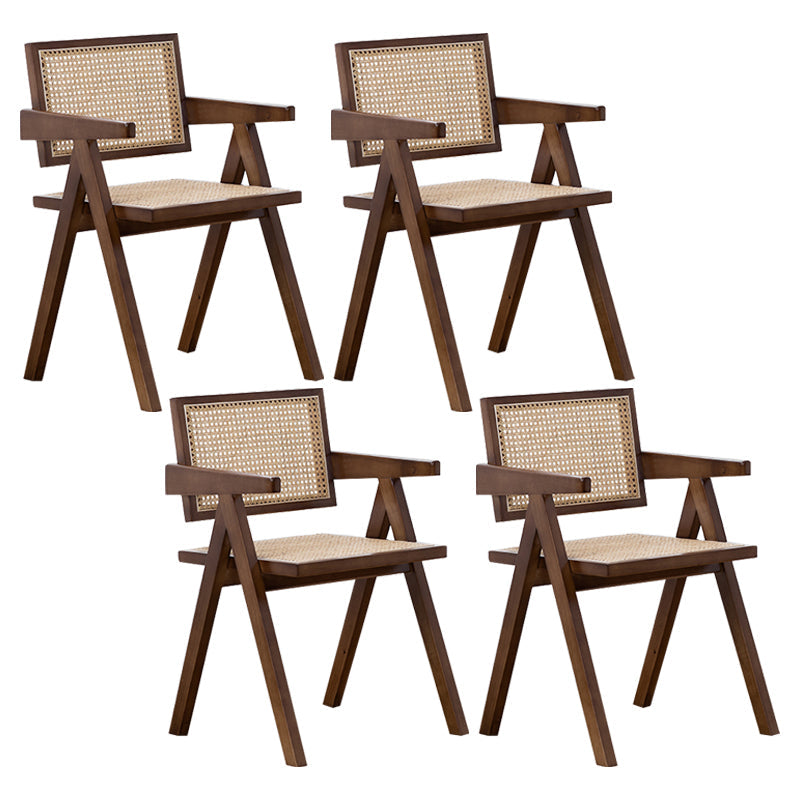 Country Style Dining Arm Chairs Rattan Open Back Rubberwood Indoor Armchair Walnut 4 Piece Set Clearhalo ' kitchen&dining_furn' 'Dining Chairs' 'Dining Tables & Seating' 'dining_chair' 'furn' 'furn_dining_chair' 'Furniture' 'furniture_dining_chair' 'Kitchen & Dining Furniture' 'kitchen' 3703286