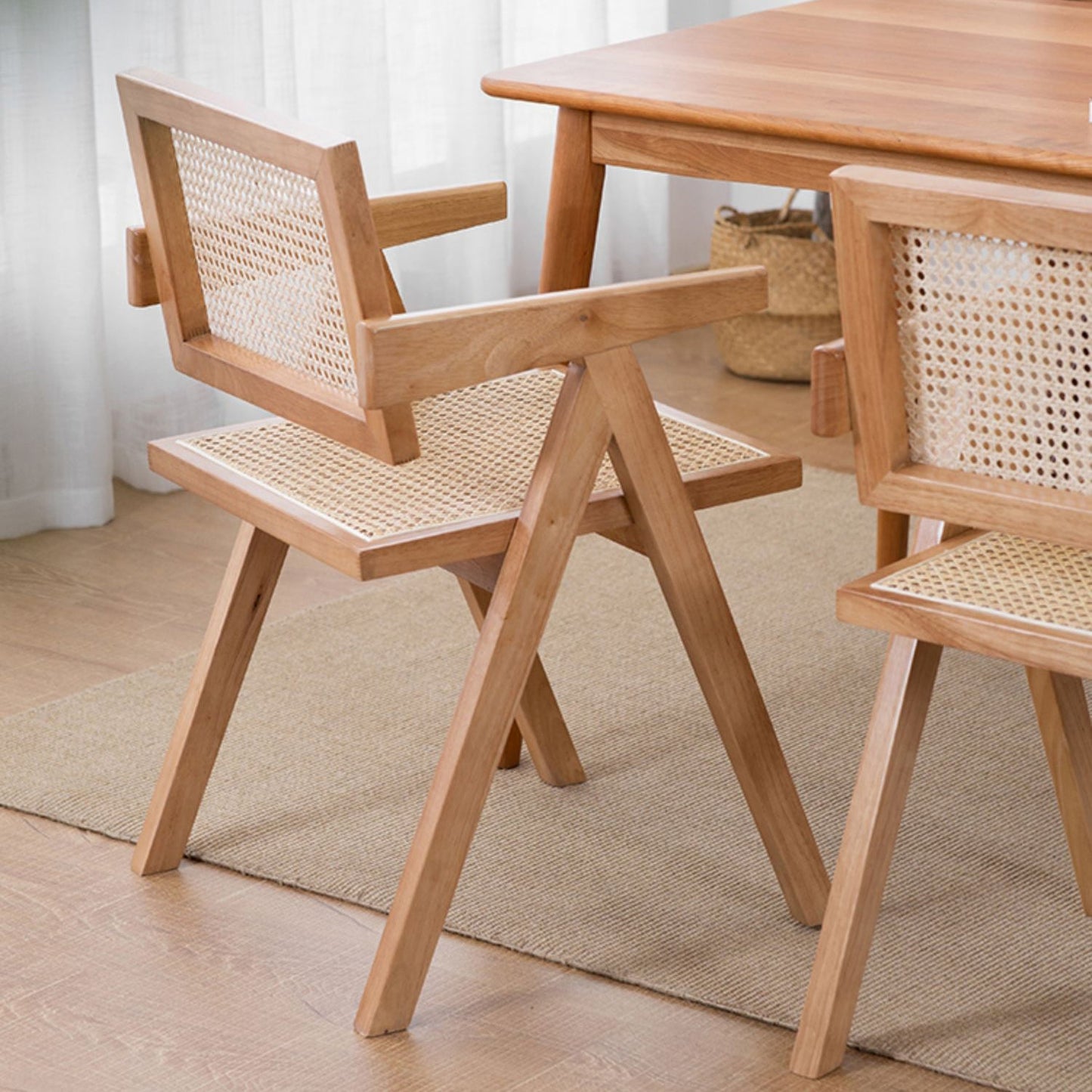 Country Style Dining Arm Chairs Rattan Open Back Rubberwood Indoor Armchair Clearhalo ' kitchen&dining_furn' 'Dining Chairs' 'Dining Tables & Seating' 'dining_chair' 'furn' 'furn_dining_chair' 'Furniture' 'furniture_dining_chair' 'Kitchen & Dining Furniture' 'kitchen' 3703289