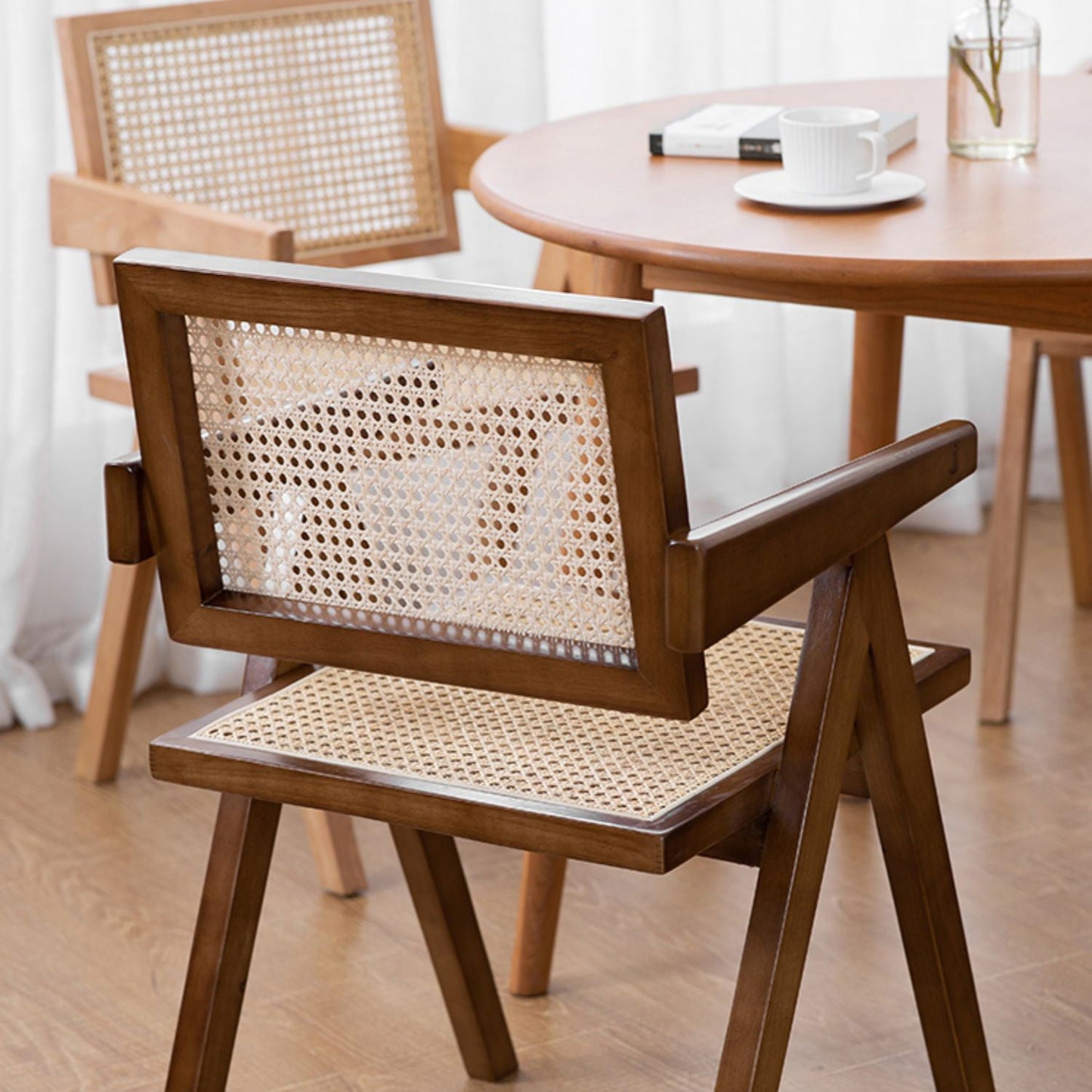 Country Style Dining Arm Chairs Rattan Open Back Rubberwood Indoor Armchair Clearhalo ' kitchen&dining_furn' 'Dining Chairs' 'Dining Tables & Seating' 'dining_chair' 'furn' 'furn_dining_chair' 'Furniture' 'furniture_dining_chair' 'Kitchen & Dining Furniture' 'kitchen' 3703290
