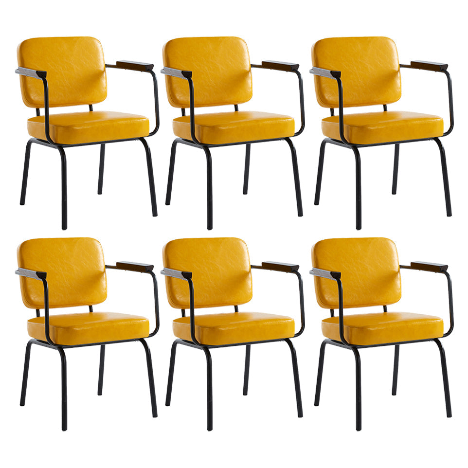Industrial Style Upholstered Side Chairs with 4 Metal Black Legs Dining Chairs Yellow 6 Piece Set Clearhalo ' kitchen&dining_furn' 'Dining Chairs' 'Dining Tables & Seating' 'dining_chair' 'furn' 'furn_dining_chair' 'Furniture' 'furniture_dining_chair' 'Kitchen & Dining Furniture' 'kitchen' 3703314