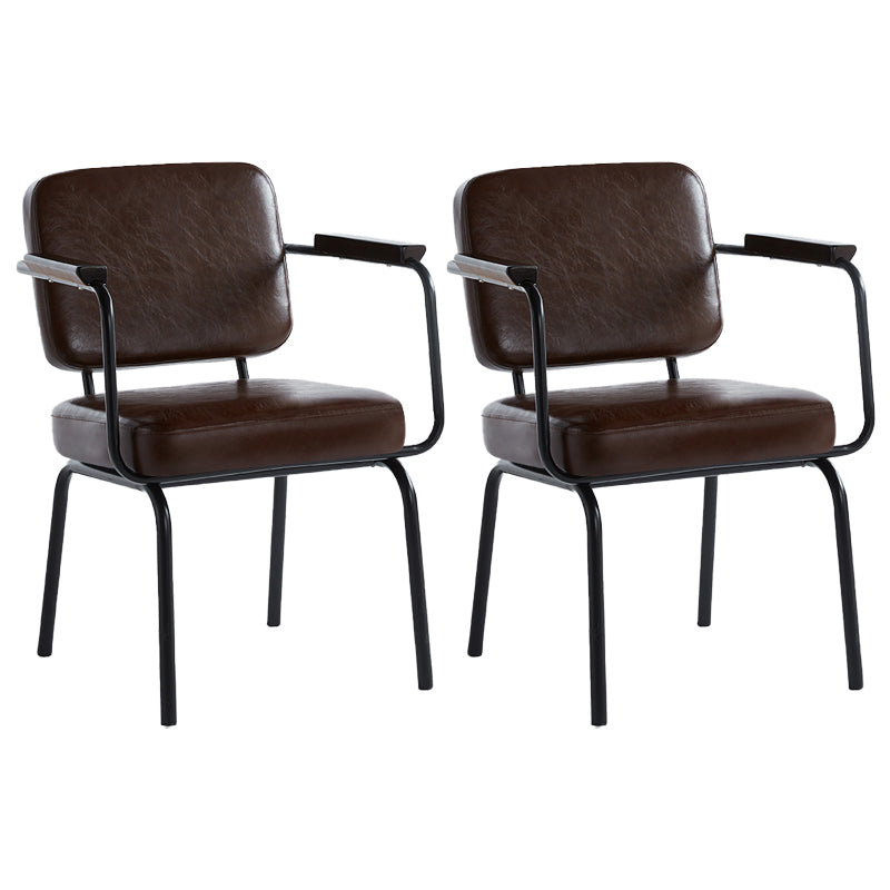 Industrial Style Upholstered Side Chairs with 4 Metal Black Legs Dining Chairs Dark Brown 2 Piece Set Clearhalo ' kitchen&dining_furn' 'Dining Chairs' 'Dining Tables & Seating' 'dining_chair' 'furn' 'furn_dining_chair' 'Furniture' 'furniture_dining_chair' 'Kitchen & Dining Furniture' 'kitchen' 3703324