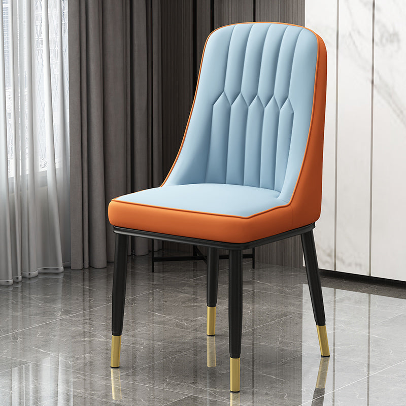 Scandinavian Style Metal Dining Chairs Dining Room Armless Parsons Chair Blue-Orange 1 Piece Clearhalo ' kitchen&dining_furn' 'Dining Chairs' 'Dining Tables & Seating' 'dining_chair' 'furn' 'furn_dining_chair' 'Furniture' 'furniture_dining_chair' 'Kitchen & Dining Furniture' 'kitchen' 3703348