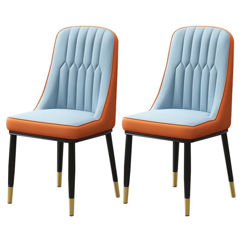 Scandinavian Style Metal Dining Chairs Dining Room Armless Parsons Chair Blue-Orange 2 Piece Set Clearhalo ' kitchen&dining_furn' 'Dining Chairs' 'Dining Tables & Seating' 'dining_chair' 'furn' 'furn_dining_chair' 'Furniture' 'furniture_dining_chair' 'Kitchen & Dining Furniture' 'kitchen' 3703351