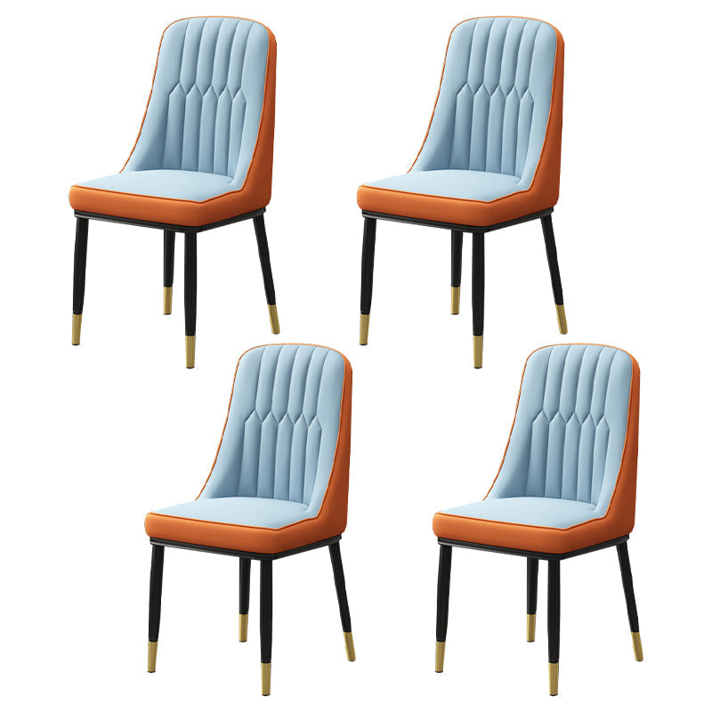 Scandinavian Style Metal Dining Chairs Dining Room Armless Parsons Chair Blue-Orange 4 Piece Set Clearhalo ' kitchen&dining_furn' 'Dining Chairs' 'Dining Tables & Seating' 'dining_chair' 'furn' 'furn_dining_chair' 'Furniture' 'furniture_dining_chair' 'Kitchen & Dining Furniture' 'kitchen' 3703353
