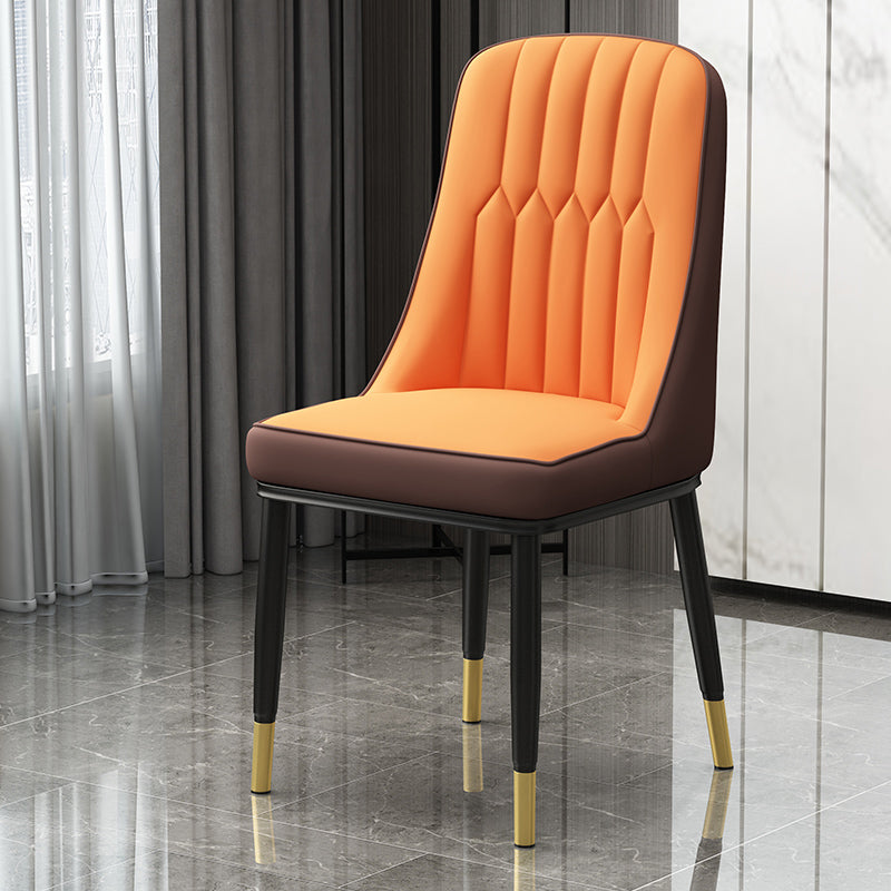 Scandinavian Style Metal Dining Chairs Dining Room Armless Parsons Chair Khaki-Orange 1 Piece Clearhalo ' kitchen&dining_furn' 'Dining Chairs' 'Dining Tables & Seating' 'dining_chair' 'furn' 'furn_dining_chair' 'Furniture' 'furniture_dining_chair' 'Kitchen & Dining Furniture' 'kitchen' 3703354