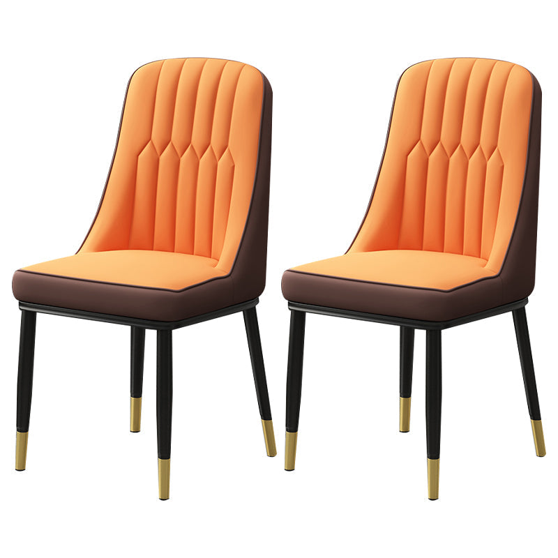 Scandinavian Style Metal Dining Chairs Dining Room Armless Parsons Chair Khaki-Orange 2 Piece Set Clearhalo ' kitchen&dining_furn' 'Dining Chairs' 'Dining Tables & Seating' 'dining_chair' 'furn' 'furn_dining_chair' 'Furniture' 'furniture_dining_chair' 'Kitchen & Dining Furniture' 'kitchen' 3703355
