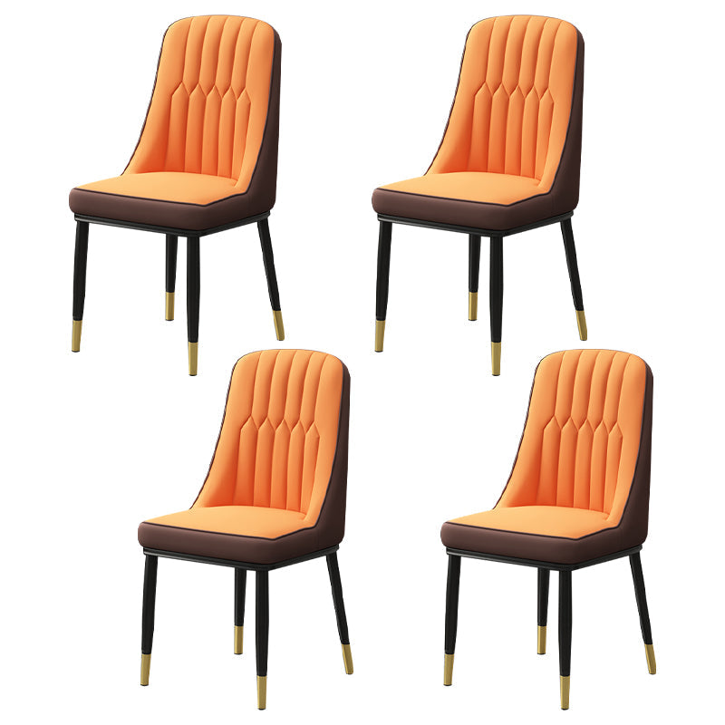 Scandinavian Style Metal Dining Chairs Dining Room Armless Parsons Chair Khaki-Orange 4 Piece Set Clearhalo ' kitchen&dining_furn' 'Dining Chairs' 'Dining Tables & Seating' 'dining_chair' 'furn' 'furn_dining_chair' 'Furniture' 'furniture_dining_chair' 'Kitchen & Dining Furniture' 'kitchen' 3703356