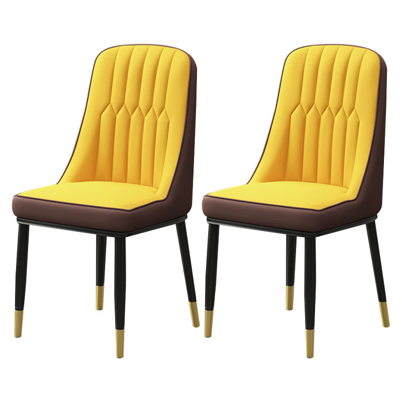 Scandinavian Style Metal Dining Chairs Dining Room Armless Parsons Chair Yellow-Brown 2 Piece Set Clearhalo ' kitchen&dining_furn' 'Dining Chairs' 'Dining Tables & Seating' 'dining_chair' 'furn' 'furn_dining_chair' 'Furniture' 'furniture_dining_chair' 'Kitchen & Dining Furniture' 'kitchen' 3703358