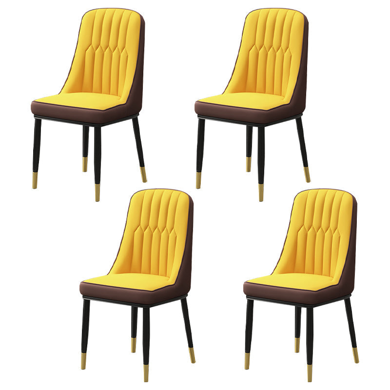 Scandinavian Style Metal Dining Chairs Dining Room Armless Parsons Chair Yellow-Brown 4 Piece Set Clearhalo ' kitchen&dining_furn' 'Dining Chairs' 'Dining Tables & Seating' 'dining_chair' 'furn' 'furn_dining_chair' 'Furniture' 'furniture_dining_chair' 'Kitchen & Dining Furniture' 'kitchen' 3703359