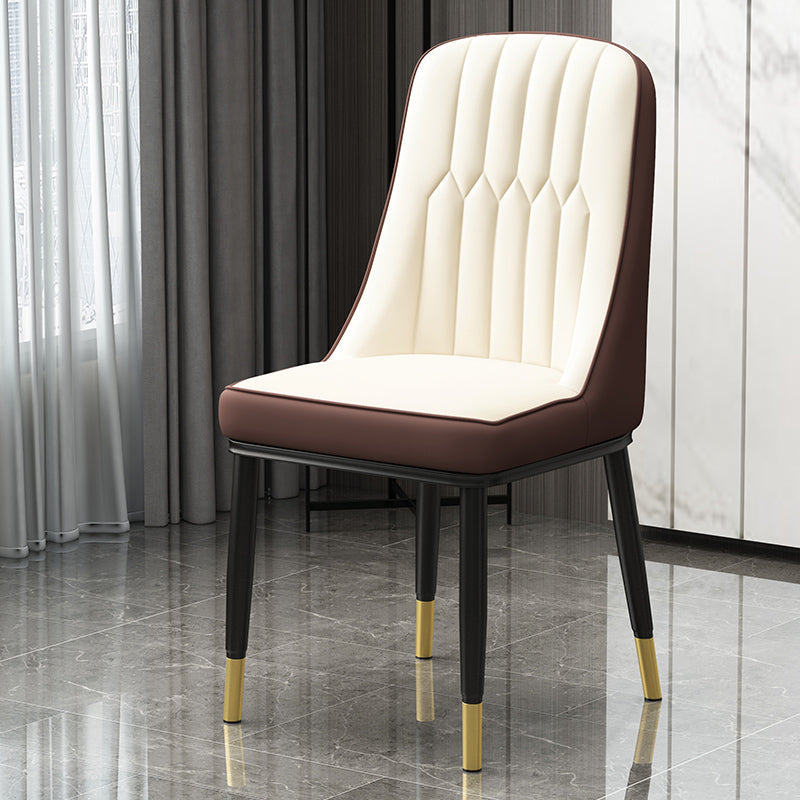 Scandinavian Style Metal Dining Chairs Dining Room Armless Parsons Chair Beige-Coffee 1 Piece Clearhalo ' kitchen&dining_furn' 'Dining Chairs' 'Dining Tables & Seating' 'dining_chair' 'furn' 'furn_dining_chair' 'Furniture' 'furniture_dining_chair' 'Kitchen & Dining Furniture' 'kitchen' 3703360