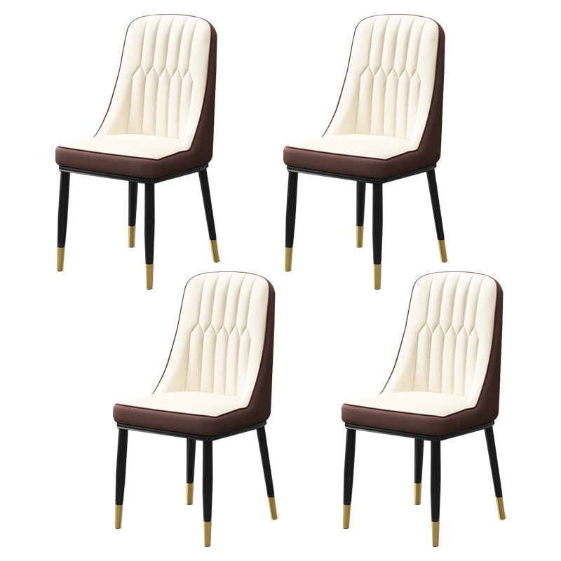 Scandinavian Style Metal Dining Chairs Dining Room Armless Parsons Chair Beige-Coffee 4 Piece Set Clearhalo ' kitchen&dining_furn' 'Dining Chairs' 'Dining Tables & Seating' 'dining_chair' 'furn' 'furn_dining_chair' 'Furniture' 'furniture_dining_chair' 'Kitchen & Dining Furniture' 'kitchen' 3703362
