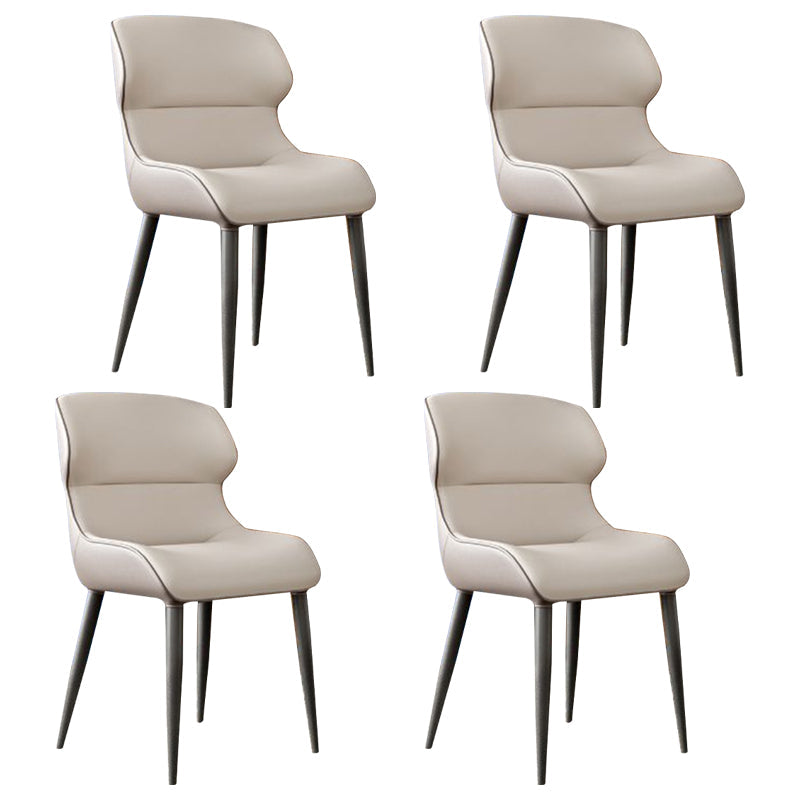 Modern Metal Indoor-Outdoor Chair Dining Room Armless Wingback Side Chair Gray-Khaki 4 Piece Set Clearhalo ' kitchen&dining_furn' 'Dining Chairs' 'Dining Tables & Seating' 'dining_chair' 'furn' 'furn_dining_chair' 'Furniture' 'furniture_dining_chair' 'Kitchen & Dining Furniture' 'kitchen' 3703374