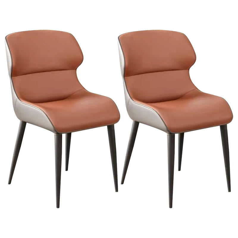 Modern Metal Indoor-Outdoor Chair Dining Room Armless Wingback Side Chair Orange-Gray 2 Piece Set Clearhalo ' kitchen&dining_furn' 'Dining Chairs' 'Dining Tables & Seating' 'dining_chair' 'furn' 'furn_dining_chair' 'Furniture' 'furniture_dining_chair' 'Kitchen & Dining Furniture' 'kitchen' 3703381