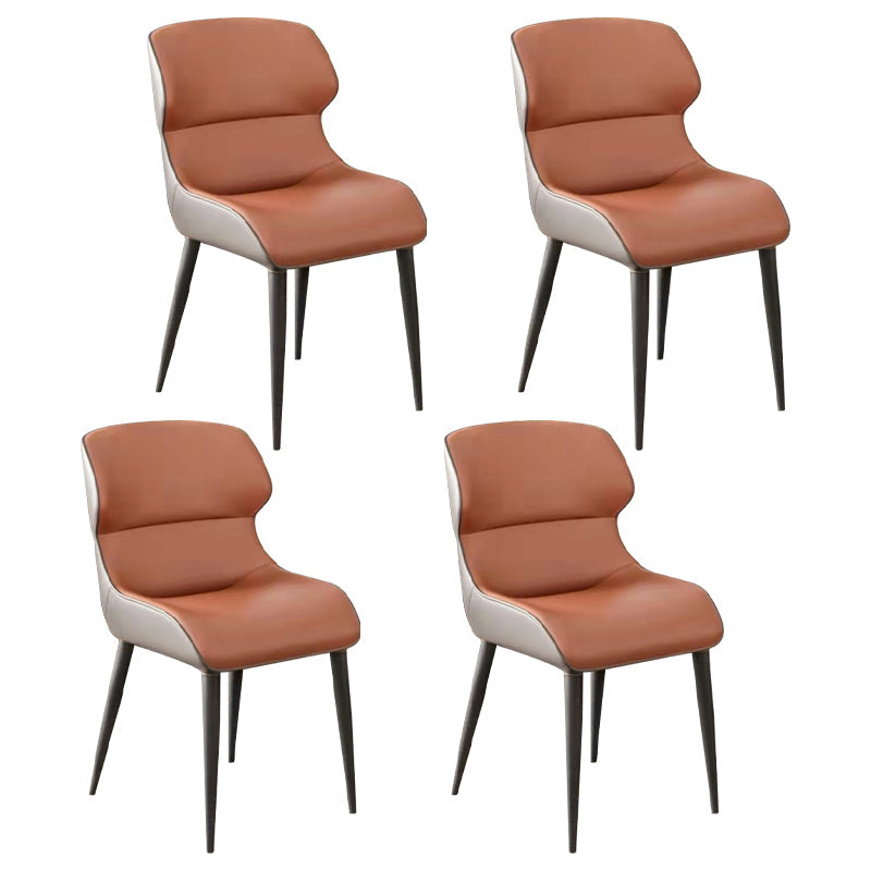 Modern Metal Indoor-Outdoor Chair Dining Room Armless Wingback Side Chair Orange-Gray 4 Piece Set Clearhalo ' kitchen&dining_furn' 'Dining Chairs' 'Dining Tables & Seating' 'dining_chair' 'furn' 'furn_dining_chair' 'Furniture' 'furniture_dining_chair' 'Kitchen & Dining Furniture' 'kitchen' 3703383
