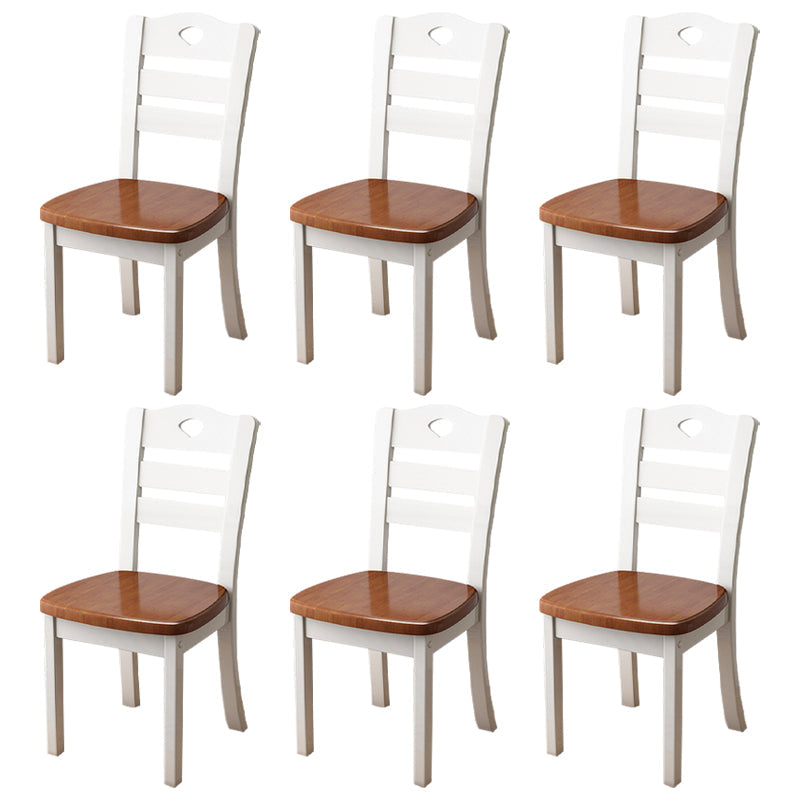 Contemporary Indoor-Outdoor Wood Chair Home Armless Ladder Back Dining Chair White-Brown 6 Piece Set Clearhalo ' kitchen&dining_furn' 'Dining Chairs' 'Dining Tables & Seating' 'dining_chair' 'furn' 'furn_dining_chair' 'Furniture' 'furniture_dining_chair' 'Kitchen & Dining Furniture' 'kitchen' 3703460
