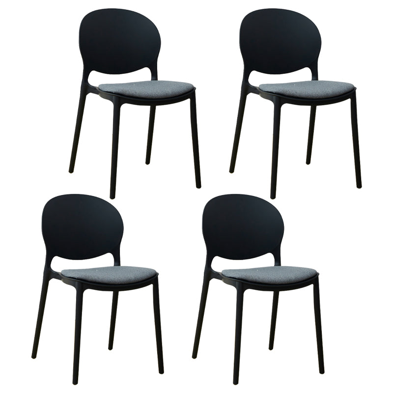 Stackable Plastic Armless Dining Chairs Indoor Scandinavian Side Chair Black 4 Piece Set Clearhalo ' kitchen&dining_furn' 'Dining Chairs' 'Dining Tables & Seating' 'dining_chair' 'furn' 'furn_dining_chair' 'Furniture' 'furniture_dining_chair' 'Kitchen & Dining Furniture' 'kitchen' 3703497