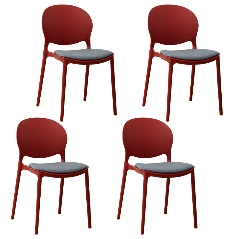 Stackable Plastic Armless Dining Chairs Indoor Scandinavian Side Chair Burgundy 4 Piece Set Clearhalo ' kitchen&dining_furn' 'Dining Chairs' 'Dining Tables & Seating' 'dining_chair' 'furn' 'furn_dining_chair' 'Furniture' 'furniture_dining_chair' 'Kitchen & Dining Furniture' 'kitchen' 3703521