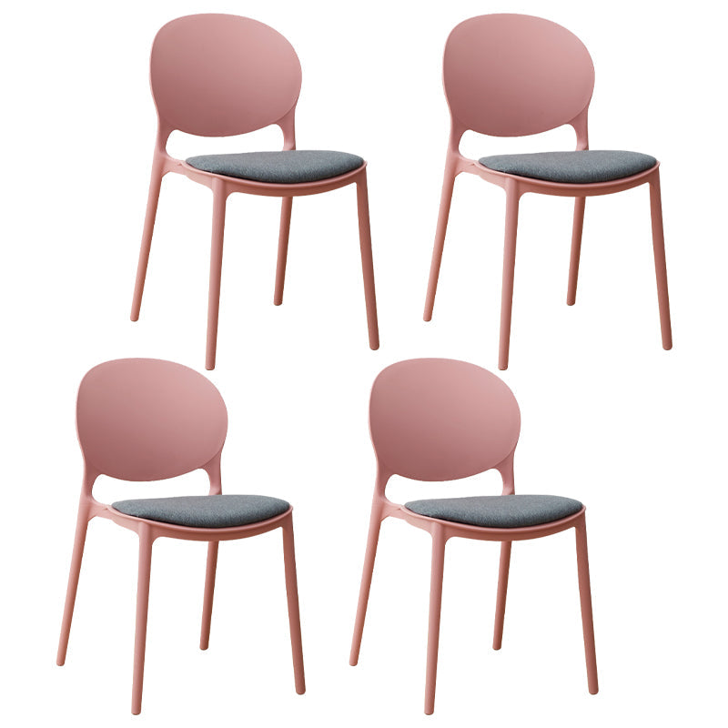 Stackable Plastic Armless Dining Chairs Indoor Scandinavian Side Chair Nude Pink 4 Piece Set Clearhalo ' kitchen&dining_furn' 'Dining Chairs' 'Dining Tables & Seating' 'dining_chair' 'furn' 'furn_dining_chair' 'Furniture' 'furniture_dining_chair' 'Kitchen & Dining Furniture' 'kitchen' 3703527