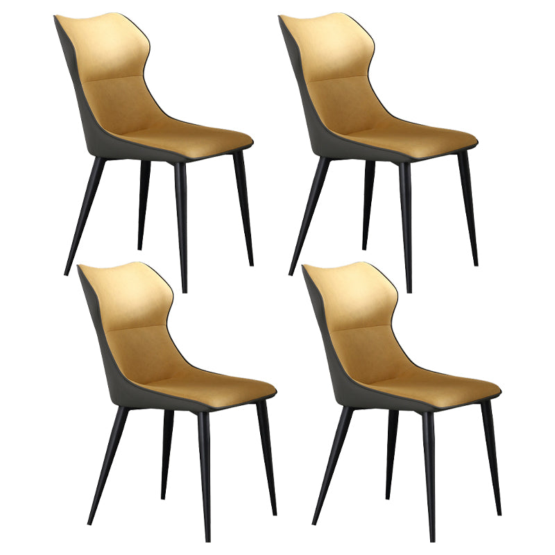 Contemporary Metal Dining Room Armless chairs Upholstered Side Chairs for Home Use Yellow 4 Piece Set Clearhalo ' kitchen&dining_furn' 'Dining Chairs' 'Dining Tables & Seating' 'dining_chair' 'furn' 'furn_dining_chair' 'Furniture' 'furniture_dining_chair' 'Kitchen & Dining Furniture' 'kitchen' 3703568