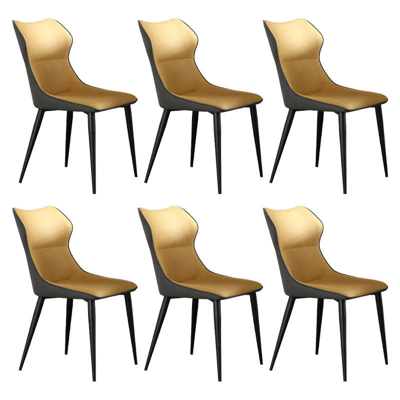 Contemporary Metal Dining Room Armless chairs Upholstered Side Chairs for Home Use Yellow 6 Piece Set Clearhalo ' kitchen&dining_furn' 'Dining Chairs' 'Dining Tables & Seating' 'dining_chair' 'furn' 'furn_dining_chair' 'Furniture' 'furniture_dining_chair' 'Kitchen & Dining Furniture' 'kitchen' 3703571