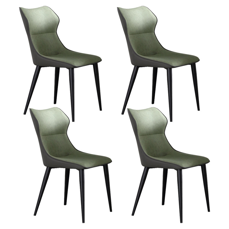 Contemporary Metal Dining Room Armless chairs Upholstered Side Chairs for Home Use Blackish Green 4 Piece Set Clearhalo ' kitchen&dining_furn' 'Dining Chairs' 'Dining Tables & Seating' 'dining_chair' 'furn' 'furn_dining_chair' 'Furniture' 'furniture_dining_chair' 'Kitchen & Dining Furniture' 'kitchen' 3703575