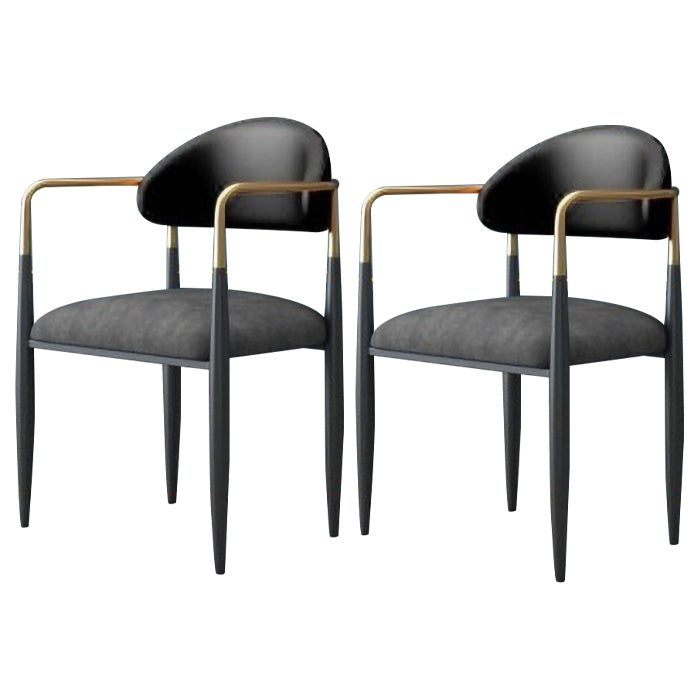 Contemporary Metal Dining Room Armchairs Open Back Dining Side Chair for Kitchen Dark Gray 2 Piece Set Clearhalo ' kitchen&dining_furn' 'Dining Chairs' 'Dining Tables & Seating' 'dining_chair' 'furn' 'furn_dining_chair' 'Furniture' 'furniture_dining_chair' 'Kitchen & Dining Furniture' 'kitchen' 3703642