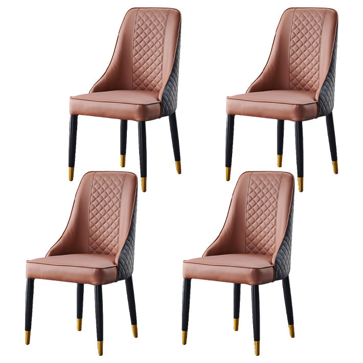 Scandinavian Style Wood Dining Chairs Dining Room Armless Parsons Chair Red Brown 4 Piece Set Clearhalo ' kitchen&dining_furn' 'Dining Chairs' 'Dining Tables & Seating' 'dining_chair' 'furn' 'furn_dining_chair' 'Furniture' 'furniture_dining_chair' 'Kitchen & Dining Furniture' 'kitchen' 3703665