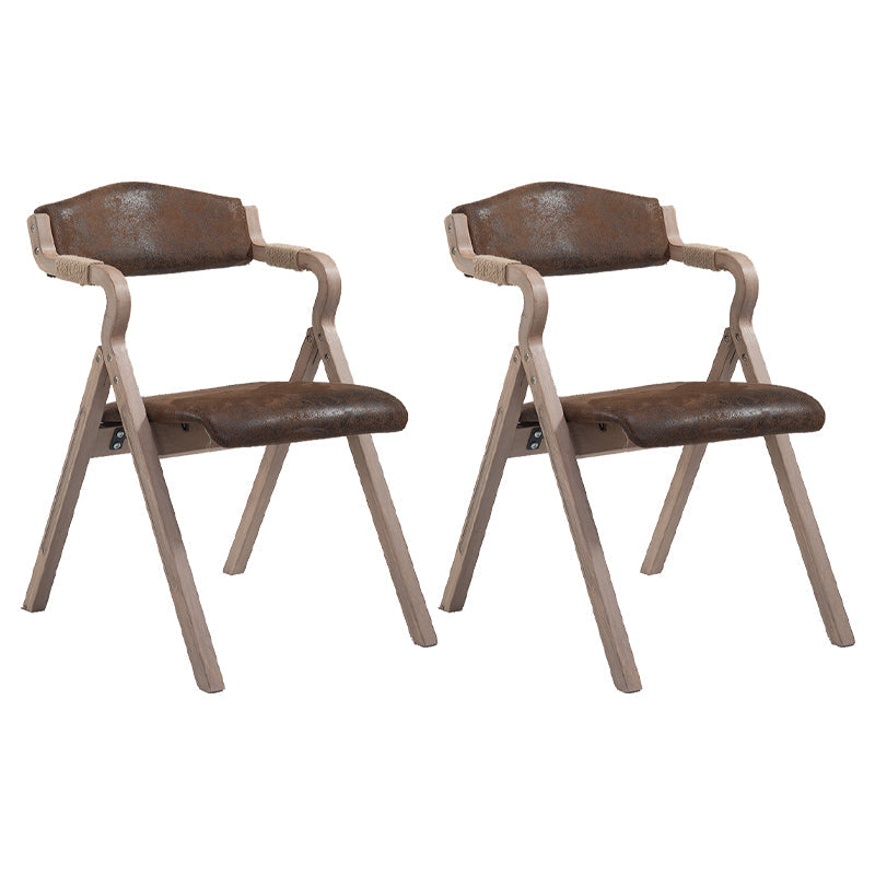 Home Contemporary Arm Chair Open Back Upholstered Wood Folding Dining Room Chair Dark Brown 2 Piece Set Clearhalo ' kitchen&dining_furn' 'Dining Chairs' 'Dining Tables & Seating' 'dining_chair' 'furn' 'furn_dining_chair' 'Furniture' 'furniture_dining_chair' 'Kitchen & Dining Furniture' 'kitchen' 3703750