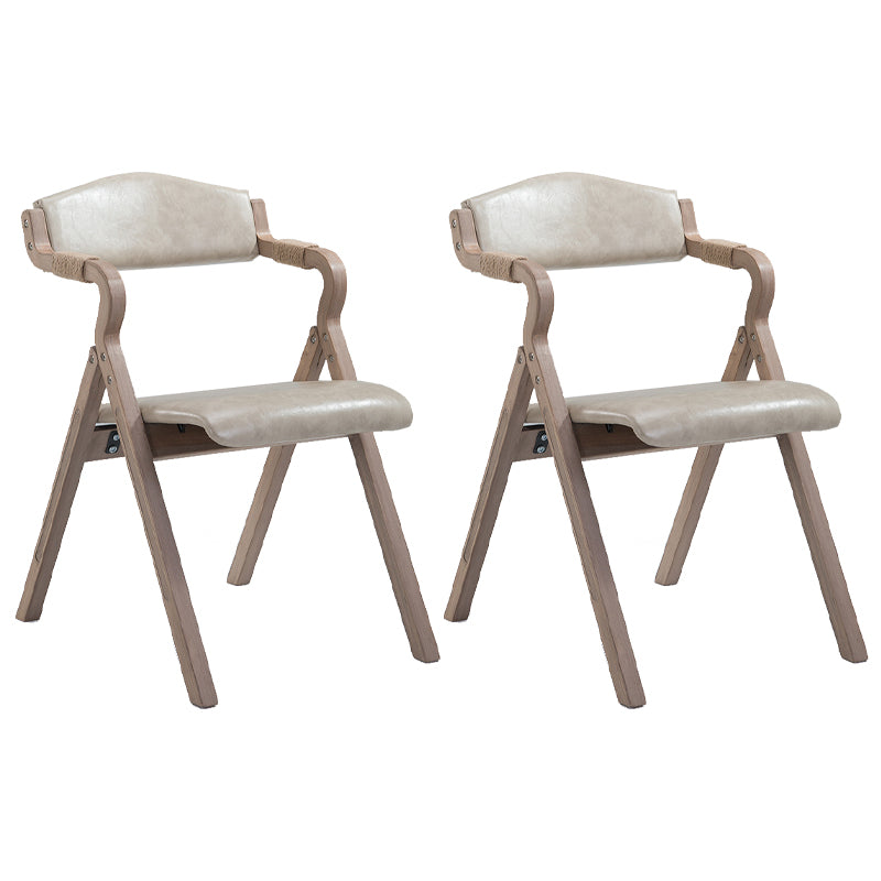 Home Contemporary Arm Chair Open Back Upholstered Wood Folding Dining Room Chair Off-White 2 Piece Set Clearhalo ' kitchen&dining_furn' 'Dining Chairs' 'Dining Tables & Seating' 'dining_chair' 'furn' 'furn_dining_chair' 'Furniture' 'furniture_dining_chair' 'Kitchen & Dining Furniture' 'kitchen' 3703762