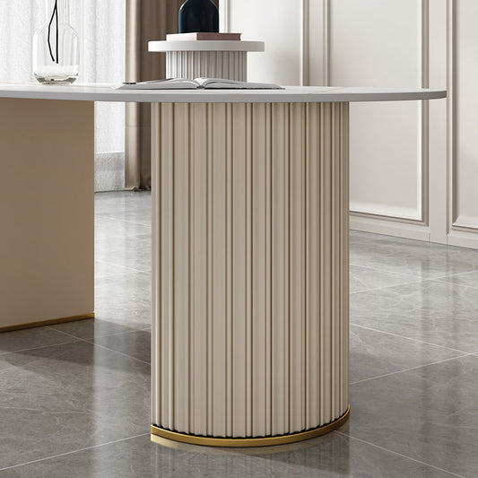 Modern Oval Dining Table Sintered Stone Dining Table with Off White Double Pedestal